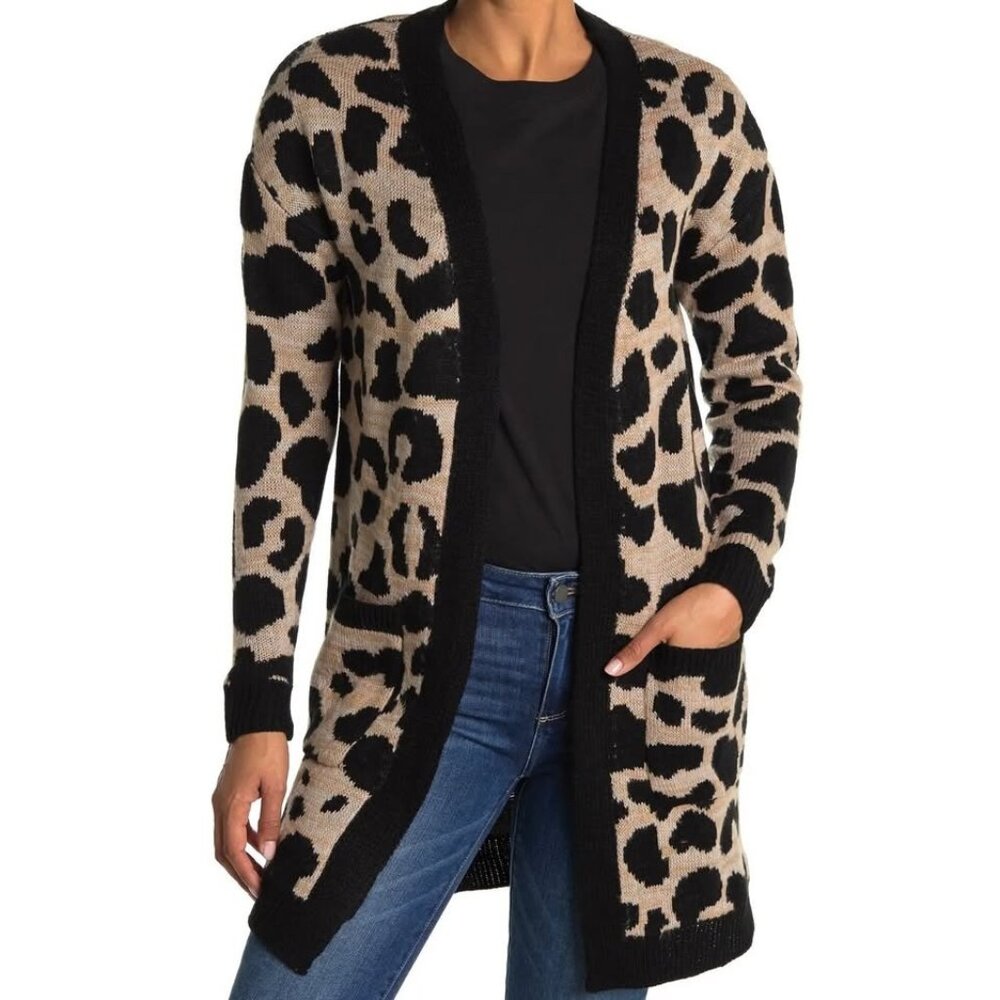 Ceny Black & Oatmeal Open Front Cardigan Medium